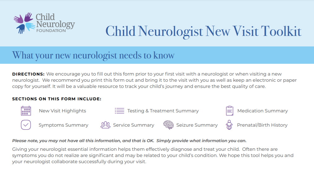 Child Neurologist New Visit Toolkit